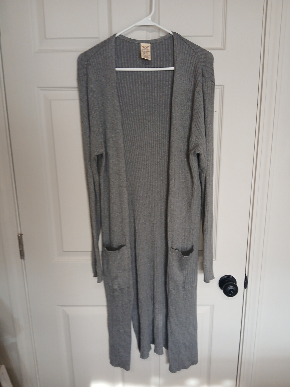 Faded Glory Gray Ribbed Open-Front Long Cardigan